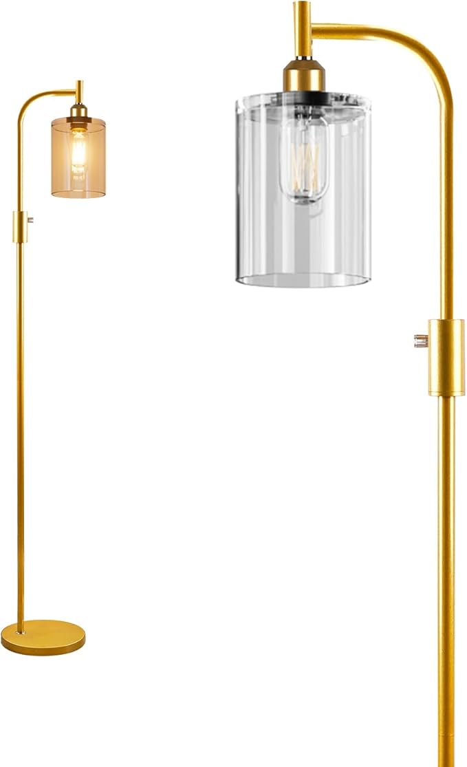 Lightdot 63IN Glass Floor Lamp for Living Room, Dimmable Gold Floor Lamps with Clear Glass Shade, Mid Century Modern Standing Lamps with Bulb Included for Bedroom/Sofa Beside/Corner Decor-Gold