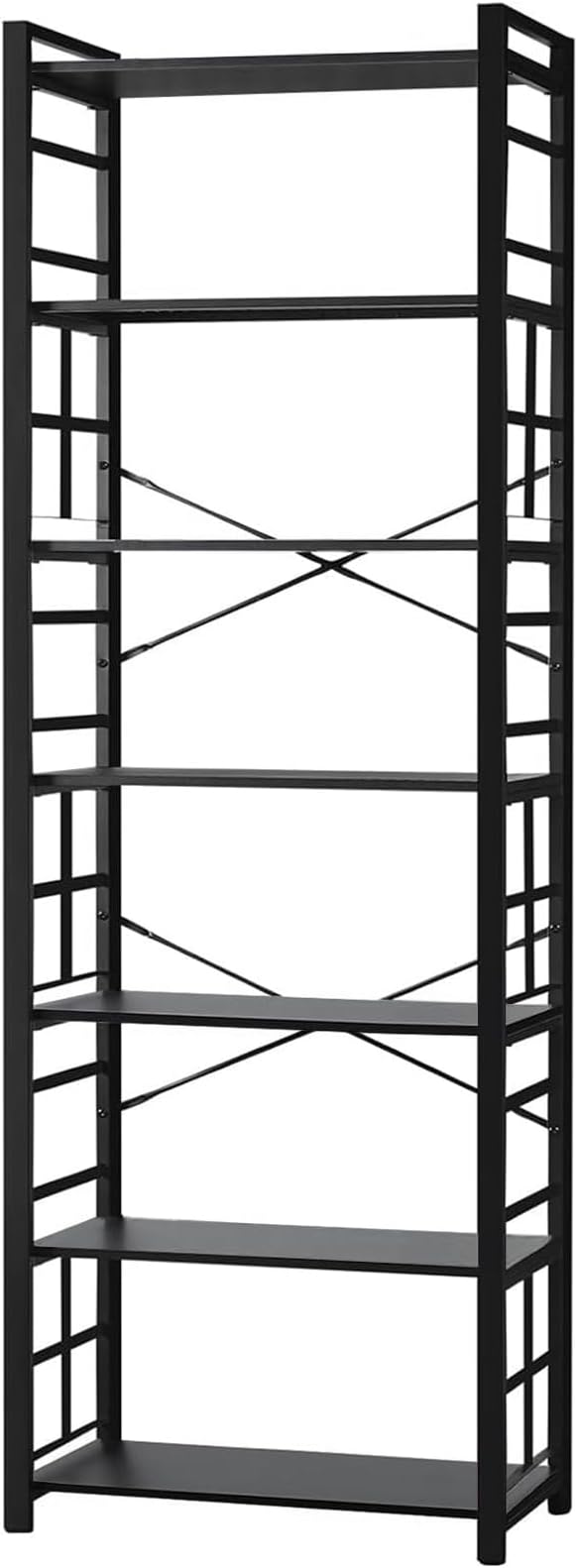 HOMBAZAAR 7 Tier Bookshelf,84 inch Tall Industrial Bookcase with Metal Frame and Open Shelves,Rustic Heavy Duty 7 Shelf Bookcase, Office Book Shelves for Living Room and Bedroom,Black