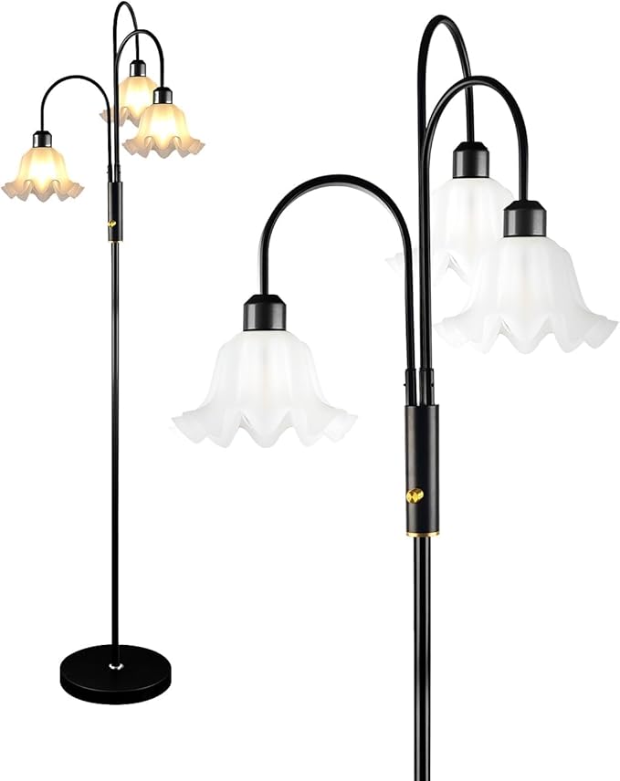 Lightdot 70IN Flower Floor Lamp for Living Room, 3 Light Dimmable Tree Floor Lamps with 3000K Bulb Included for Wedding/Party, Unique Floral Tall Lamp for Bedroom/Sofa Beside/Corner Decor-Black