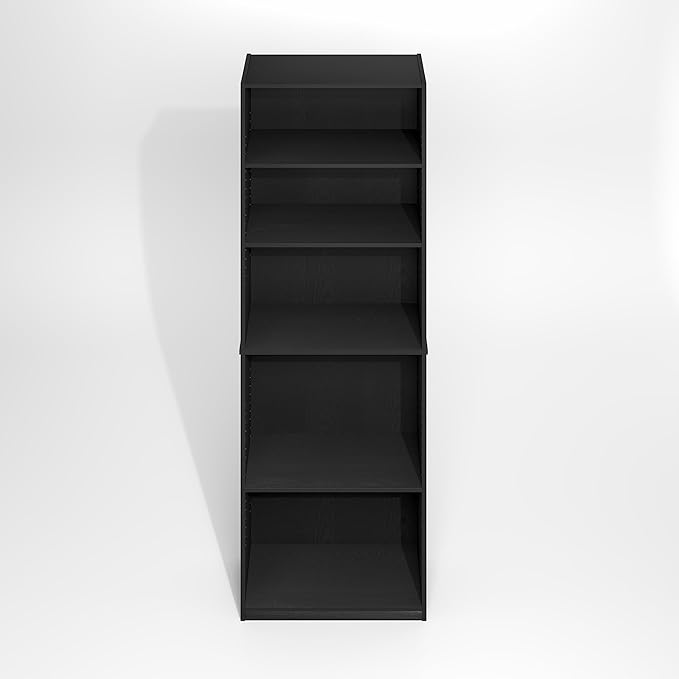 Furinno Jaya Simply Book Shelf, 5-Tier Bookshelf, Bookcase with Adjustable Shelves, 9.5 x 24.5 x 71.2, for Living Room, Bedroom, Home Office, Darkwood
