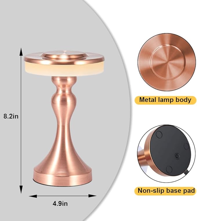 Portable Metal LED Table Lamp,Cordless Battery Table Lamp,3 Color Touch Control Rechargeable Desk Lamp,3-Levels Brightness Bedside Battery Lamp,Night Light