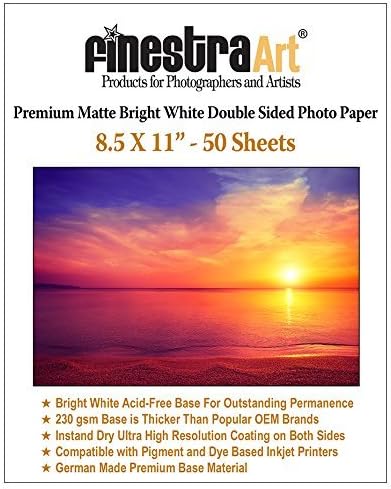 8.5" X 11" Premium Matte Bright White Double Sided Inkjet Photo Paper - 50 Sheets