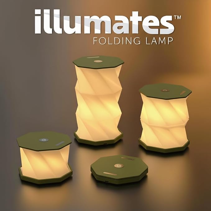 Origami Expanding Foldable LED Desk Lamp – USB Rechargeable & Portable - Dimmable Touch Control Light with Adjustable Height up to 5 1/2 for Office, Travel, Bedside - Sleek & Modern Design (Olive)