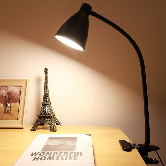 GlowVibe Desk Lamp 3 Color Modes 10 Brightness Dimmer Reading Light 10W 40 LED Clamp Lamp 360° Flexible Neck Clip on Light for Bedroom and Office Home Lighting, AC Adapter Include
