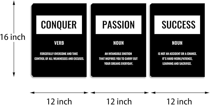 Black and White Canvas Wall Art for Bedroom - Motivational Success Wall Art Painting Wall Decor Modern 3 Pieces Prints Artwork Home Office Decor Inspirational Pictures Poster Framed (36”Wx16”H)