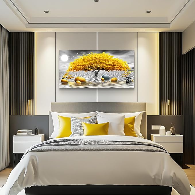 Wall decorations for living room Canvas Wall Art for bedroom Abstract wall decor Black and white Canvas Art Yellow tree paintings bathroom Home Decoration Hang Pictures Office large Wall Artworks