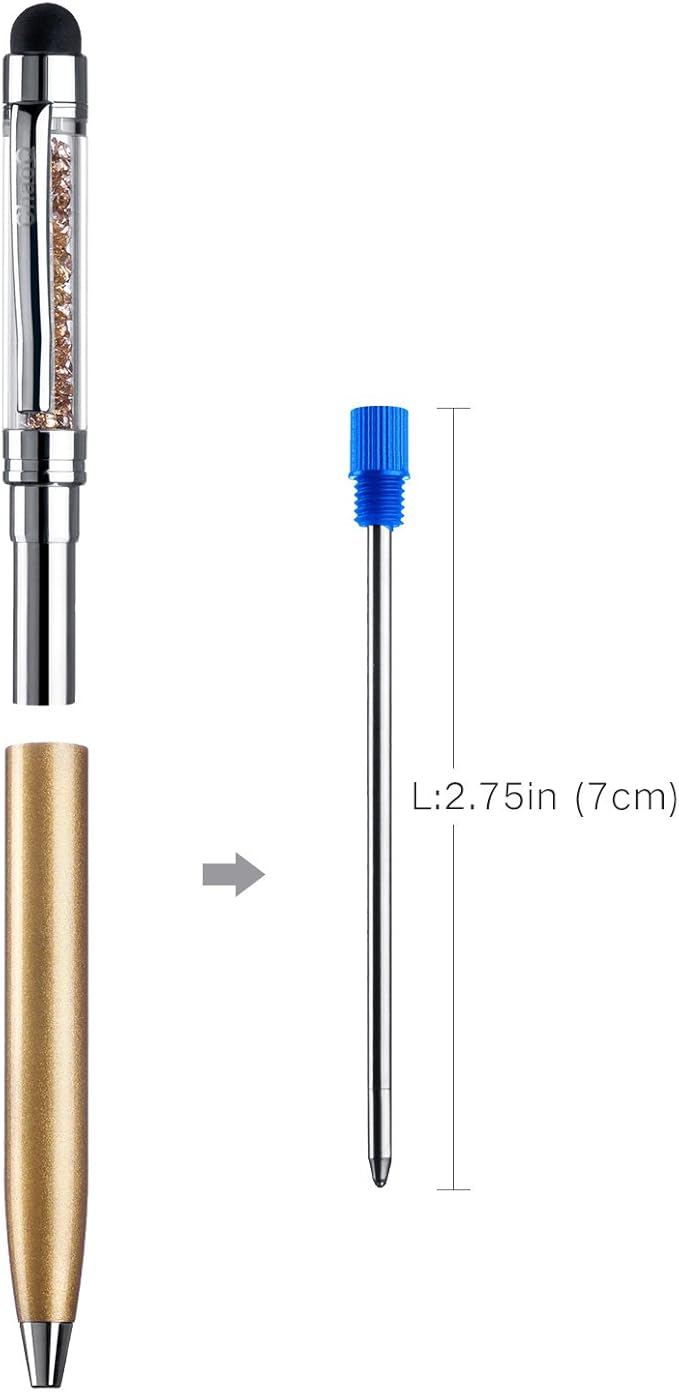Blue Ink Refills (10 Pcs), Replaceable Pen Refills, 2.75 inch (70 mm) Ballpoint Pens Refills, 1.0mm Medium Tips - Blue