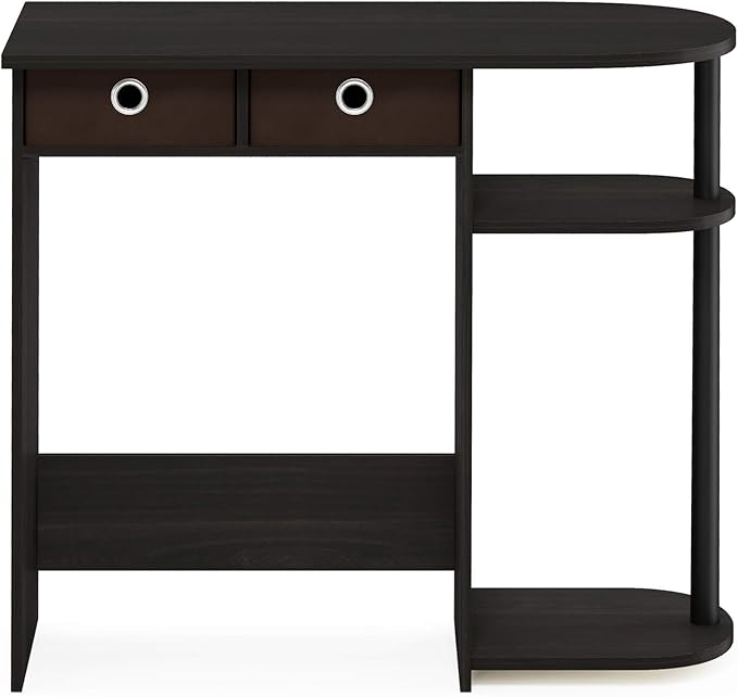 Furinno GO GREEN Desk, 31.5" Wide Gaming Desk with 2 Side Shelves and Storage Bins, Computer Desk, Office Desk for Home Office, Study Room, Dorm, Bedroom, Espresso