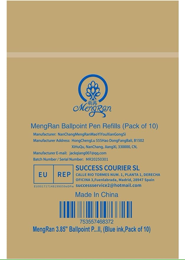 MengRan 3.85'' Ballpoint Ink Pen Refills for Click Pens, 1 mm Medium Point Tip, (Refills-Blue ink-10Pcs)