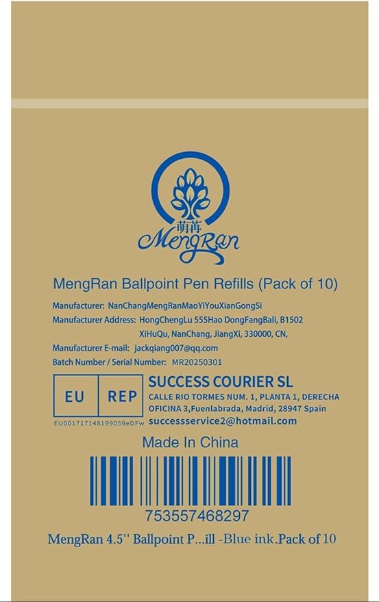 MengRan 4.5'' Ballpoint Ink Pen Refills for Twist Pens,1mm Medium Tip, Compatible with Cross Pen Refills (8511)(10 Pcs Blue Ink)