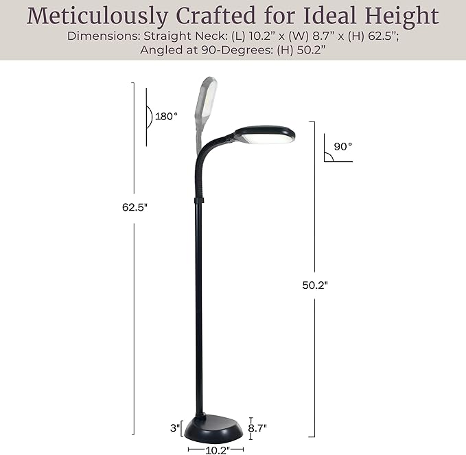 Lavish Home Adjustable LED Floor Lamp with Bendable Neck - Full Spectrum Natural Sunlight LED Lamp for Bedroom and Living Room - Reading, Craft, and Esthetician Light (Black)