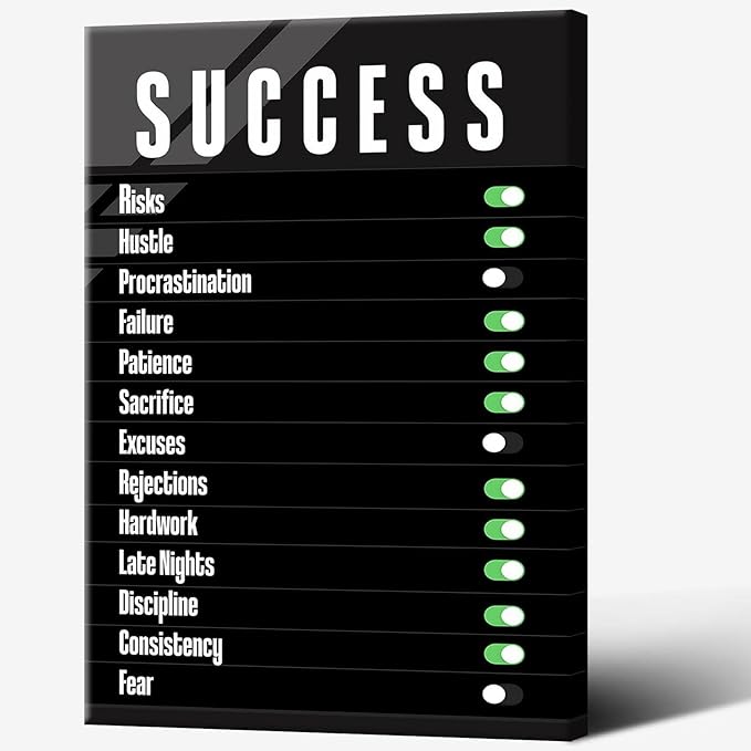 Trendy Success Settings Wall Art Motivational Quotes Inspirational Canvas Poster Large Motto Modern Encouraging Sign Prints Painting For Office Living Room Wall Decor 24x36in Framed