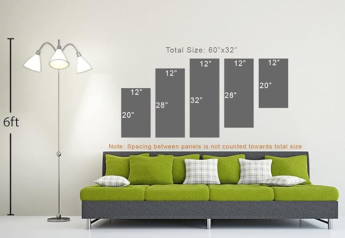 60 x 32 TOTAL - Landsape of lines Wall Art Canvas Geometric Print modern minimalis, office art - 5 Panel Z Cut Split