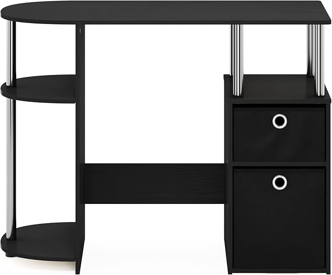 Furinno Jaya Simplistic Computer Study Desk, Americano/Chrome/Black
