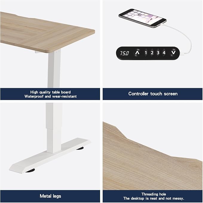 48 Inch Electric Standing Desk with USB Charging Port, Height Adjustable Sit Stand Desk with Memory Presets, Spacious Desktop and Sturdy Metal Frame for Home Office