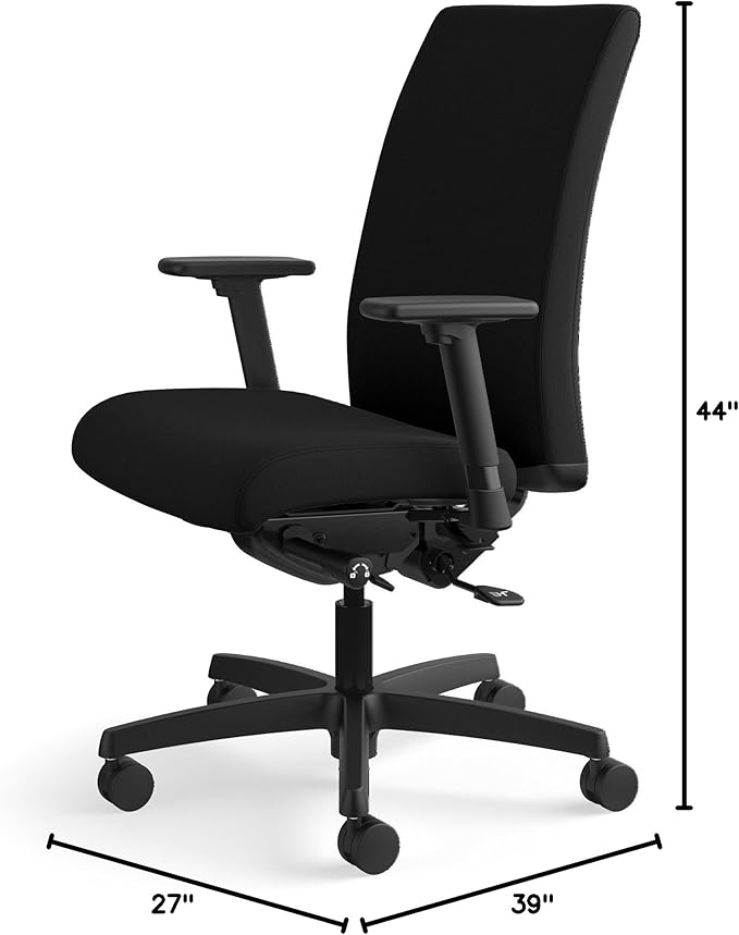 HON Ignition Series Mid-Back Work Chair - Upholstered Computer Chair for Office Desk, Black (HONIW104CU10)