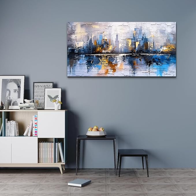KELIYUAN Abstract Canvas Wall Art Painting Yellow Blue Mural Abstract Wall Decoration Bedroom Office Urban Print Painting Graffiti Art For Wall Decor Bathroom Living Room Home Decoration 20x40 In