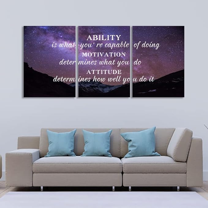 Motivational Framed Canvas Wall Art 3 Pieces Inspirational Wall Art Office Decor Positive Quotes Landscape Painting Pictures Print Artwork Home Decor for Living Room Bedroom(48" Wx24 H)