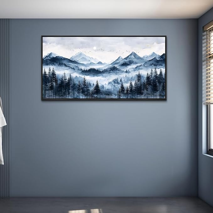 ERQINHUA Canvas Wall Art For Bedroom Large Wall Decor For Living Room Modern Office Mural Misty and Fog Forest Painting Mountain Landscape Picture Artworks Home Decor Black Framed Ready To Hang