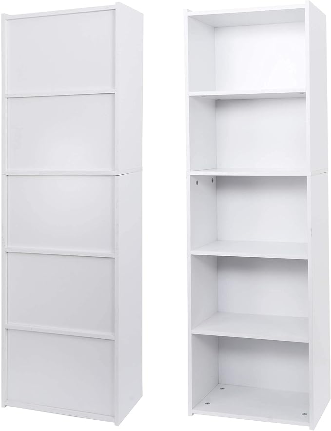 ZENY 5-Tier Shelf Bookcase, Freestanding Wood Storage Display Open Bookshelf for Home Office, White