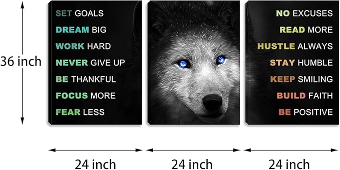 Motivational Office Wall Art 3 Piece Black Wall Decor Inspirational Black Positive Sayings Print Pictures Canvas Art for Women Men Framed Poster Artwork Decoration for Office Bedroom (72"Wx36"H)