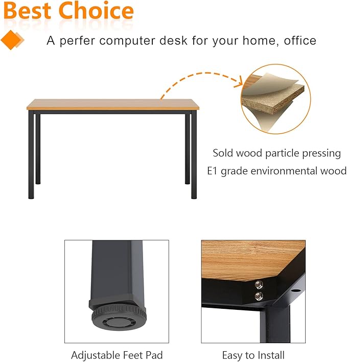 Need 39 Inch Small Computer Desk, Modern Simple Style Writing Desk for Home Office, Basic PC Work Desk with Black Metal Frame, Teak
