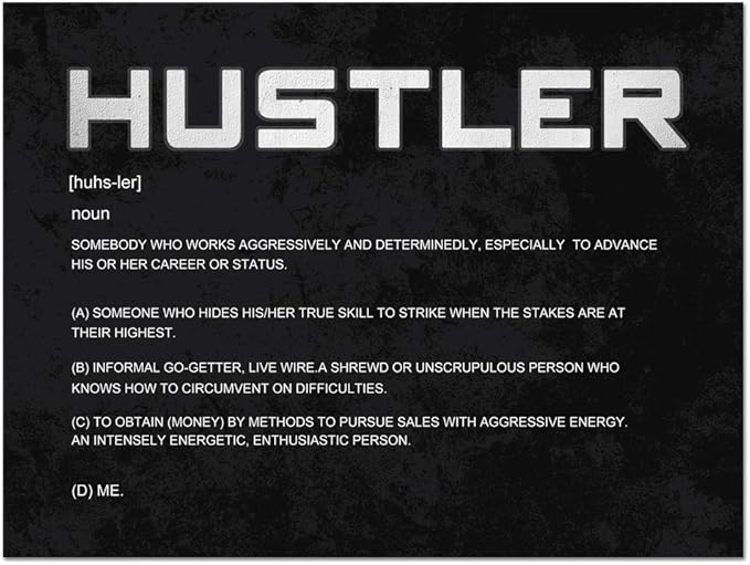 Inspirational Posters Motivational Canvas Wall Art Inspiring Hustler Noun Entrepreneur Quotes Pictures Painting Prints Artwork Decor for Home Office Framed Ready to Hang (24”Hx36”W)
