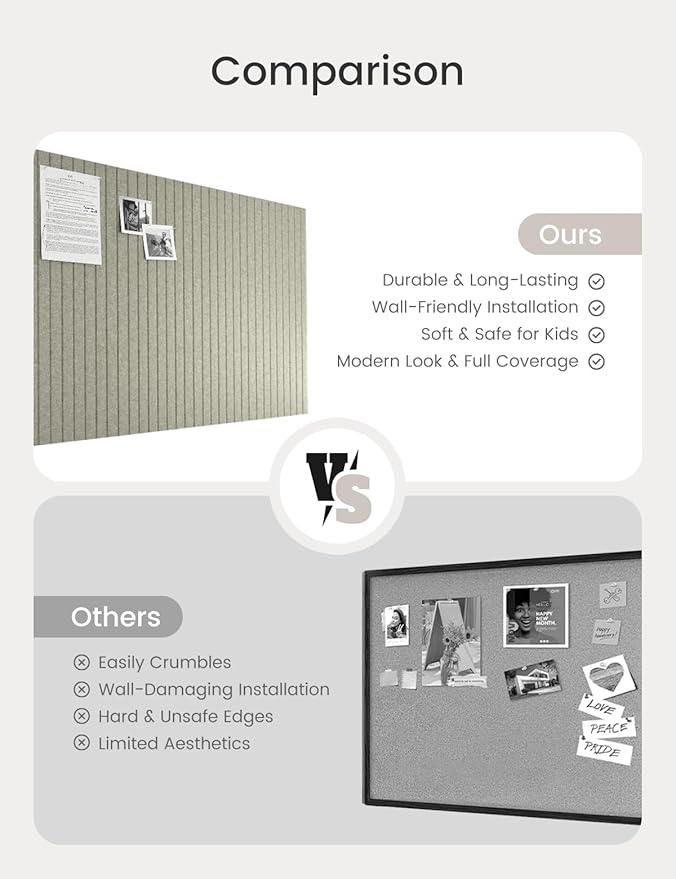 Bumusty Large Cork Board Alternative-48 x 36" Felt Bulletin Board Tiles, with 30 Pushpins, 70 Adhesive Tabs, 12-Pack Slat Wall Paneling, Cork Boards for Office Push Pin Board Felt Board-Sage