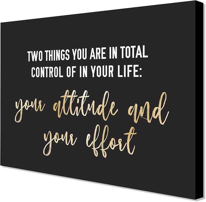 WOWGOOMO Entrepreneur Motivational Canvas Wall Art Inspirational Quotes Wall Art Control Your Attitude and Effert Canvas Print Framed for Home Office Workplace Classroom Bedroom Wall Decor 12"x16"
