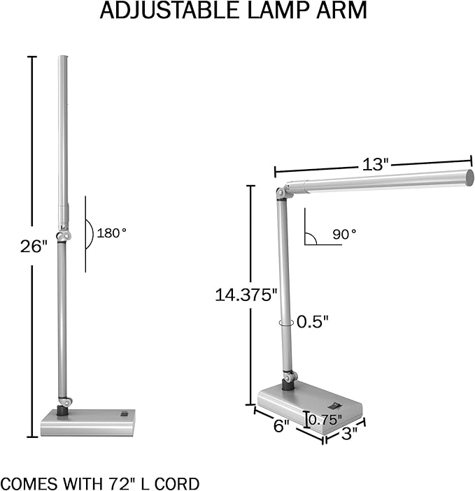 LED Desk Lamp - Contemporary Reading Light with 36 LEDs and 2 Rigid Adjustable Arms for Home, Office, Bedside, or Dorm Room - by Lavish Home (White)