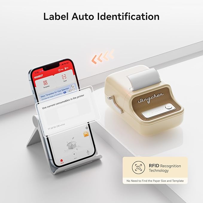NIIMBOT B21 Label Maker, 2 Inch Portable Thermal Label Printer, Label Maker Machine with Tape, Compatible with Android, iOS & PC,Labeling for Home Storage Office and Small Business,Off-White