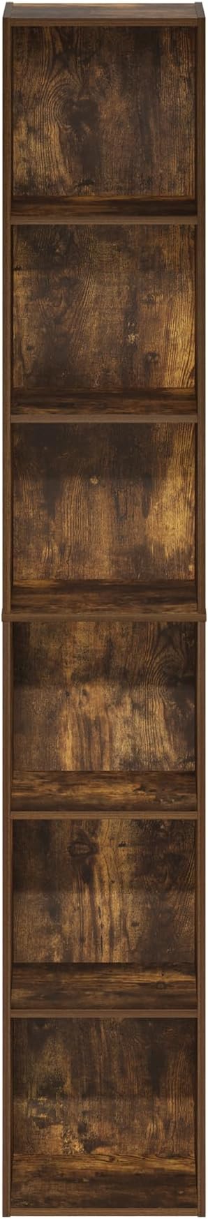 Furinno PASIR Book Shelf, 6-Tier Bookcase, Tall Standing Bookshelf, Open Storage Shelf, 9.4 x 12 x 71 Inches, for Home Office, Living Room, Amber Oak