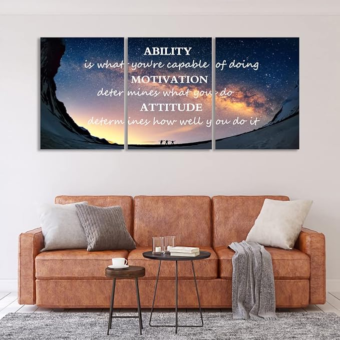 Unbruvo Motivational Inspirational Canvas Wall Art, 3 Pieces Positive Quotes Office Decor, Ability Motivation Attitude Artwork for Living Room Bedroom Workplace(72" Wx36 H)