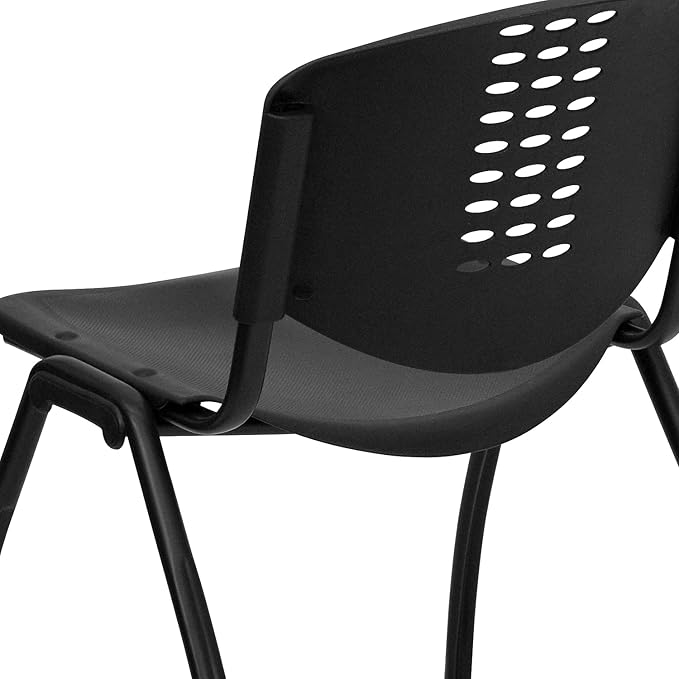 Flash Furniture 5 Pack HERCULES Series 880 lb. Capacity Black Plastic Stack Chair with Oval Cutout Back and Black Frame