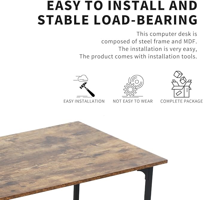 HCY 39 Inch Computer Desk, Office Desk Gaming Desk with Metal Frame, Writing Workstation for Home Office, Space Saving Computer Table for Small Space (Brown) 39x19.6x29