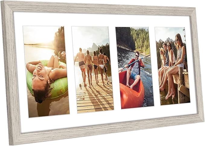 Americanflat 4x6 Collage Picture Frame with Shatter-Resistant Glass - Fits Four 4x6 Photos or Use as One 8x20 Picture Frame - Signature Collection - Collage Frames for Wall Display- Driftwood