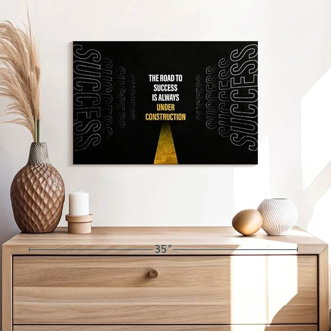 ElephantStock - Work On Your Road To Success Wall Art - Horizontal Canvas Wall Art - Home Office Wall Decor - Digital Art Inspirational And Typography Canvas Art - Black And White Decor - 24" x 16"