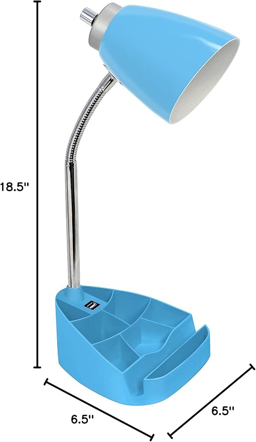 Simple Designs LD1056-BLU Gooseneck Organizer Desk Lamp with iPad/Tablet Stand or Book Holder and USB Port, Blue