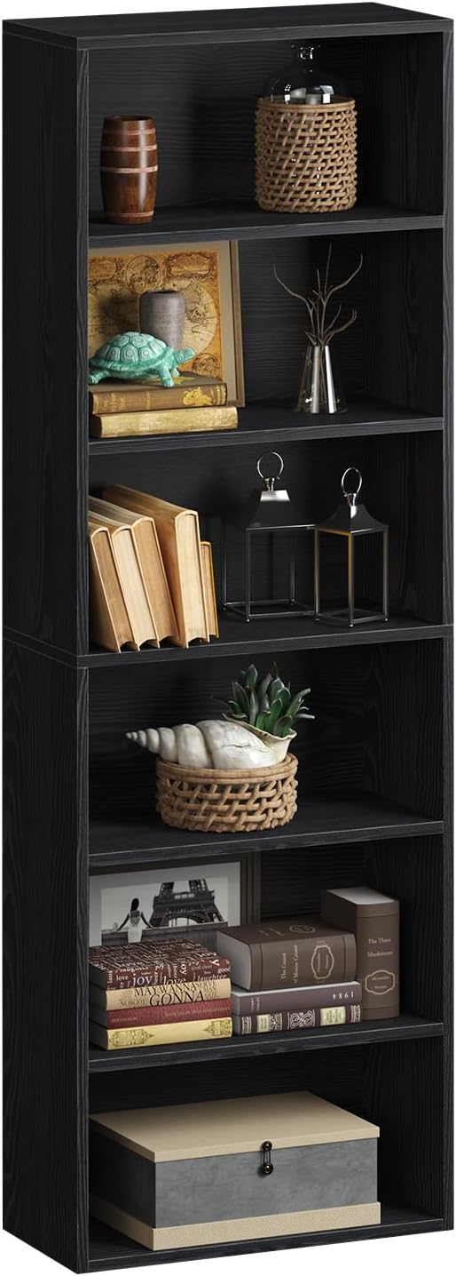 oneinmil Bookcase and Bookshelf, Floor Standing 6-Tier High Bookshelf, Display Storage Rack, Home Decorative Furniture, Suitable for Home Offices, Living Rooms, and Bedrooms,Black