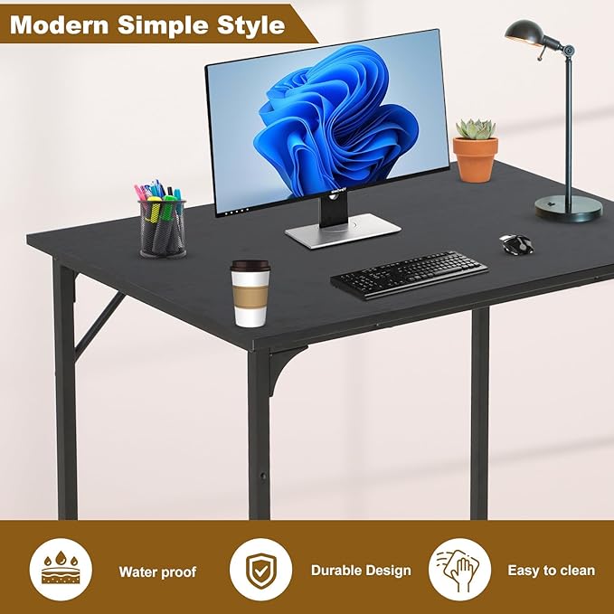 NChanmar 32 Inch Computer Desk, Office Desk Gaming Desk with Metal Frame, Writing Workstation for Home Office, Space Saving Computer Table for Small Space (Black) 31x19.6x29