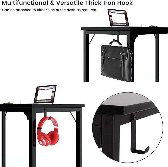 Office Table Home Office 40“ Pc Desk Black Study Writing Desk with Storage Bag Work Office Table Workstation Pc Laptop Desk with Hook Student Desk for Bedroom