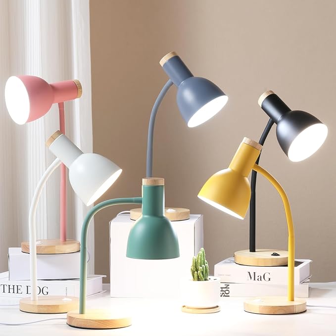 Table Lamp,Wooden Adjustable Desk Lamp,Dorm Lamp&Bedside Lamp for Living Room, Bedroom, Kids Room (Yellow)