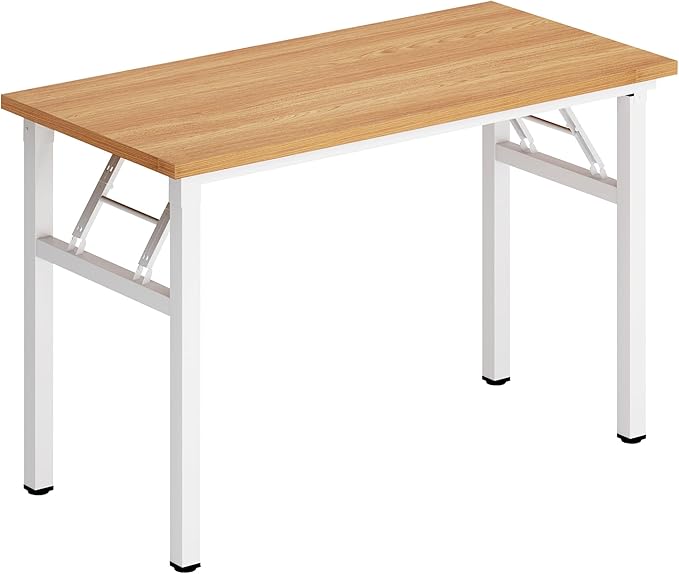 DlandHome 39 inches Folding Table Computer Desk Portable ActivityTable Conference Table Home Office Desk, Fully Assembled Teak and White DND-ND5-100TW