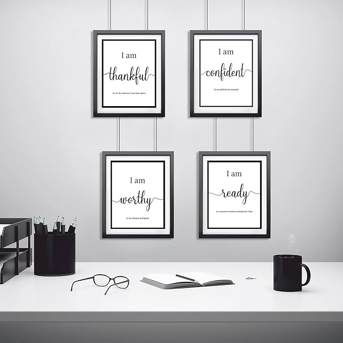 Outus 9 Pieces Inspirational Motivational Wall Art Office Bedroom Wall Art,Daily Positive Affirmations for Men Women Kids Inspirational Positive Quotes Sayings Decor(White)
