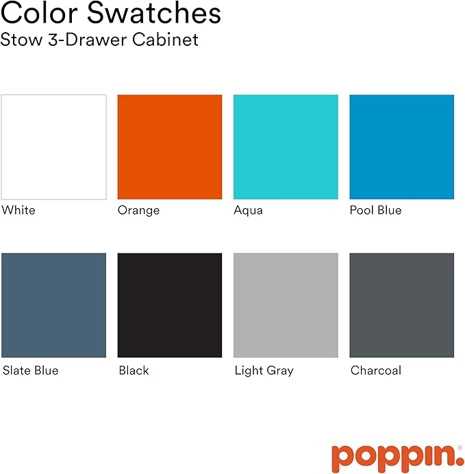 Poppin Stow 3-Drawer File Cabinet - White + Light Gray, 2 Utility Drawers and 1 Hanging File Drawer, Fully Painted Inside and Out, Powder-Coated Steel, Two Keys Included, Stationary