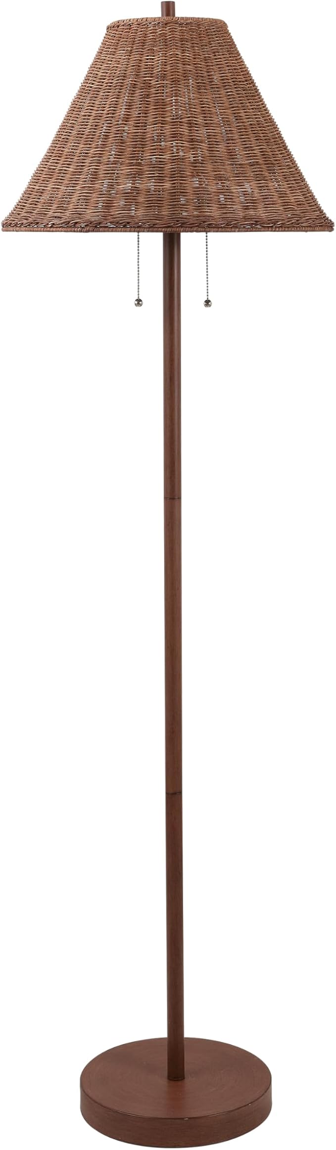 JONATHAN Y 61" Dark Brown Wood Finish 2-Light Coastal Bohemian LED Floor Lamp for Living Room, Brown Rattan Shade, Mid-Century Modern Tall Standing Lamp, Pull-Chain, LED Bulbs Included (JYL3092C)