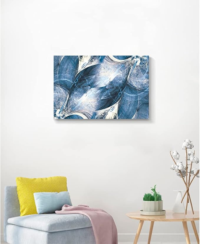 Wall Art Canvas Abstract Art Paintings Blue Circle Graffiti on White Background Modern Artwork Decor for Living Room Bedroom Kitchen 30x20in