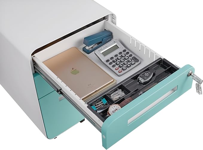 GarveeHome 3 Drawer Mobile File Cabinet with Lock, Under Desk Metal Filing Cabinet for Home Office, Under Desk Storage with 5 Wheels for A4/Letter/Legal Size, Fully Assembled