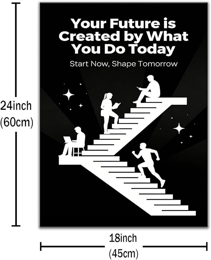 PSYYSP Inspirational Office Wall Decor Motivational Canvas Art Future Created By Today Start Now Shape Tomorrow Framed Poster For Bedroom Classroom Career Growth Success Mindset Medium 16x24 Inch