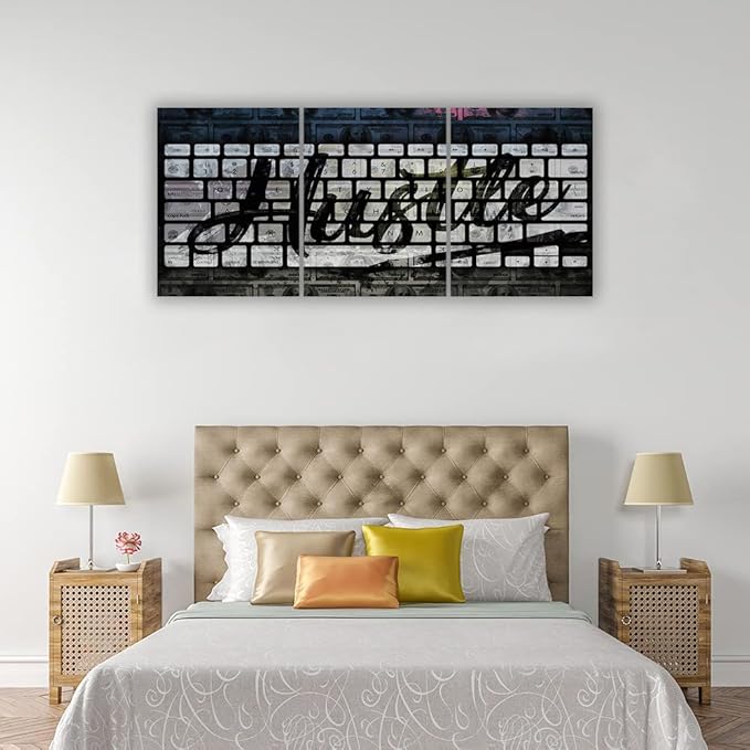 Inspirational Posters Prints Motivational Painting Pictures Canvas Hustle Posters Wall Art 3 Pieces and Framed Artwork Living Room Office Hotel Decor - 60''W x 28''H